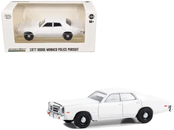 1977-78 Dodge Monaco Police Pursuit White "Hot Pursuit - Hobby Exclusive" Series 1/64 Diecast Model Car by Greenlight #1