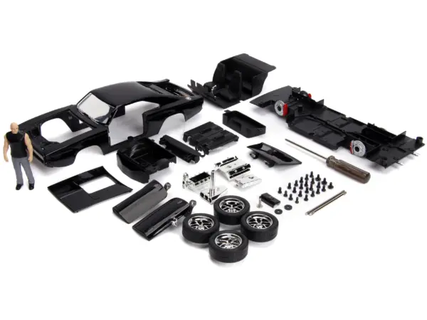 Model Kit Dodge Charger R/T Black and Dom Diecast Figure "Fast & Furious" Movie "Build N' Collect" Series 1/24 Diecast Model Car by Jada #2