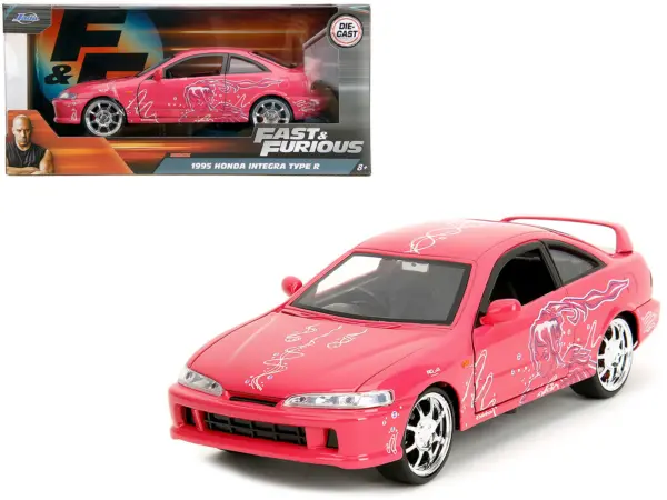 1995 Honda Integra Type R Pink with Graphics "Fast & Furious Remix" Series 1/24 Diecast Model Car by Jada #1