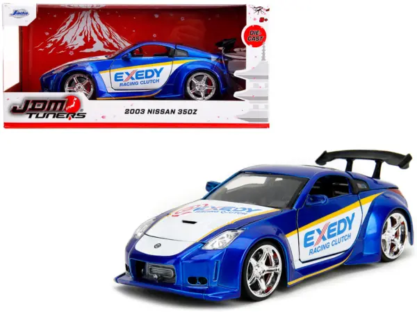 2003 Nissan 350Z "Exedy Racing Clutch" Candy Blue and White "JDM Tuners" Series 1/24 Diecast Model Car by Jada #1