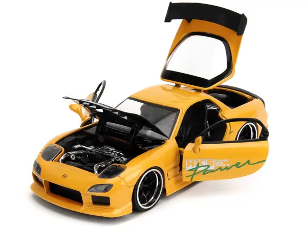 1993 Mazda RX-7 "HKS Power" Yellow with Carbon Hood "JDM Tuners" Series 1/24 Diecast Model Car by Jada #3