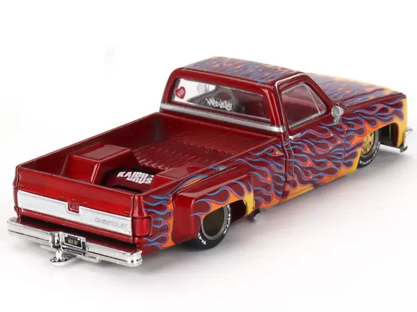 Chevrolet Silverado Dually Pickup Truck "On Fire V1" Red Metallic with Flames and Red Interior (Designed by Jun Imai) "Kaido House" Special 1/64 Diecast Model Car by Mini GT #5