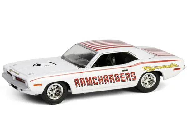 1970 Plymouth Hemi Barracuda "Ramchargers" White with Red Stripes "Running on Empty" Series 17 1/64 Diecast Model Car by Greenlight #2