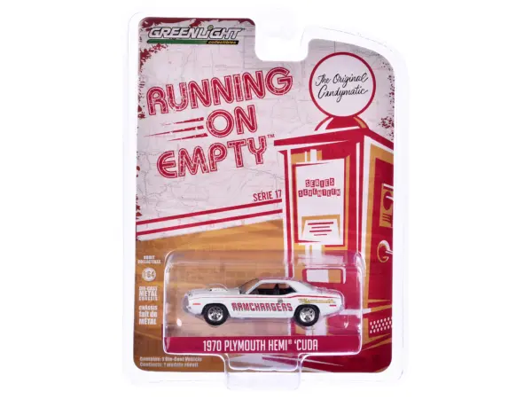 1970 Plymouth Hemi Barracuda "Ramchargers" White with Red Stripes "Running on Empty" Series 17 1/64 Diecast Model Car by Greenlight #3