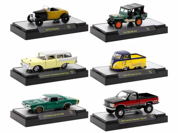 "Auto Meets" Set of 6 Cars IN DISPLAY CASES Release 82 Limited Edition 1/64 Diecast Model Cars by M2 Machines #1