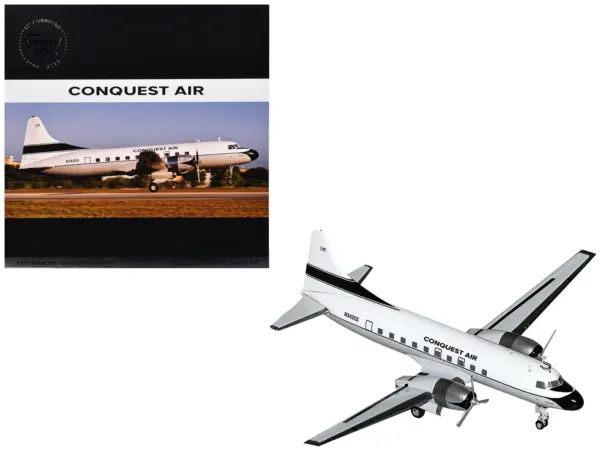 Convair C-131 Commercial Aircraft "Conquest Air Cargo" (N342GS) White with Black Tail Stripes "Gemini 200" Series 1/200 Diecast Model Airplane by GeminiJets #1