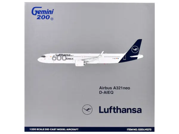 Airbus A321neo Commercial Aircraft "Lufthansa - 600th Airbus Aircraft" (D-AIEQ) White with Dark Blue Tail "Gemini 200" Series 1/200 Diecast Model Airplane by GeminiJets #3