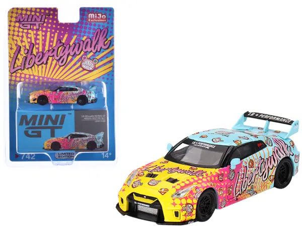 Nissan 35GT-RR Ver.1 "LB-Silhouette Works GT" Light Blue and Yellow with Graphics "LBWK KUMA" Limited Edition 1/64 Diecast Model Car by Mini GT #1