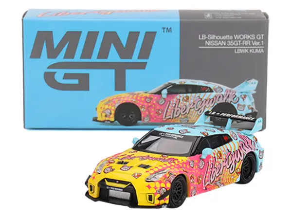Nissan 35GT-RR Ver.1 "LB-Silhouette Works GT" Light Blue and Yellow with Graphics "LBWK KUMA" Limited Edition 1/64 Diecast Model Car by Mini GT #4
