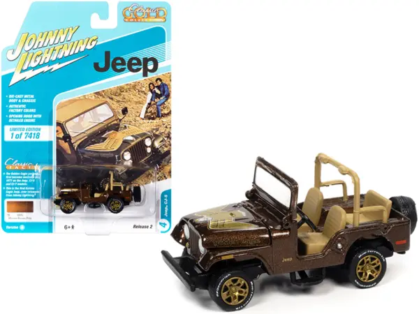 Jeep CJ-5 Mocha Brown Metallic with Golden Eagle Graphics "Classic Gold Collection" Series Limited Edition to 7418 pieces Worldwide 1/64 Diecast Model Car by Johnny Lightning #1