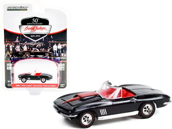 1967 Chevrolet Corvette Convertible Black with Red Stripe and Red Interior (Lot #1367) Barrett Jackson "Scottsdale Edition" Series 8 1/64 Diecast Model Car by Greenlight #1