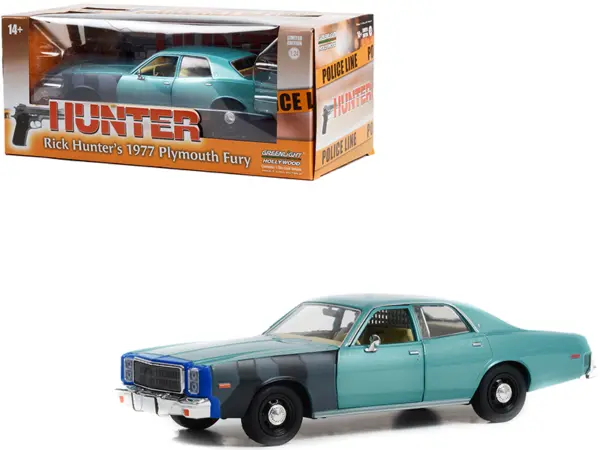 1977 Plymouth Fury Unrestored Turquoise Metallic (Sergeant Rick Hunter's) "Hunter" (1984-1991) TV Series "Hollywood Series" 1/24 Diecast Model Car by Greenlight #1