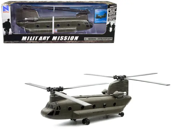 Boeing CH-47 Chinook Aircraft "United States Army" Olive Drab "Military Mission" Series 1/60 Diecast Model by New Ray #1