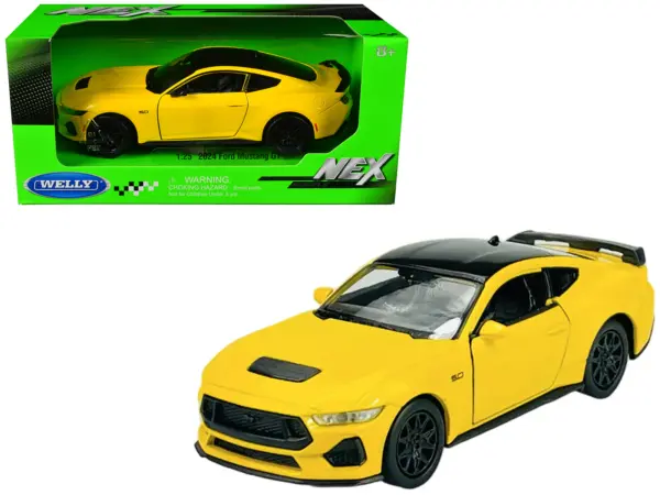 2024 Ford Mustang GT 5.0 Yellow with Black Top "NEX Models" Series 1/25 Diecast Model Car by Welly #1