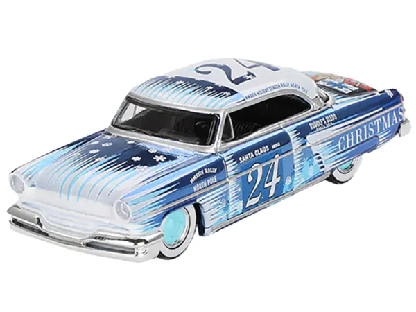 1954 Lincoln Capri "Christmas Hot Rod 2024 Edition by Tim Sadchikov" #24 Blue Metallic with Christmas Graphics and Lincoln Capri Tree Ornament Limited Edition to 9999 pieces Worldwide 1/64 Diecast Model Car by Mini GT #2