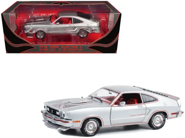 1978 Ford Mustang II King Cobra Silver Metallic with Red and Black Hood Stripes 1/18 Diecast Model Car by Greenlight #1