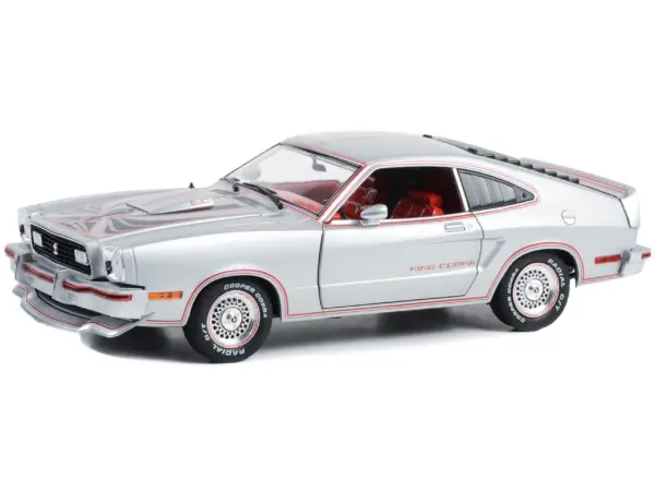 1978 Ford Mustang II King Cobra Silver Metallic with Red and Black Hood Stripes 1/18 Diecast Model Car by Greenlight #2