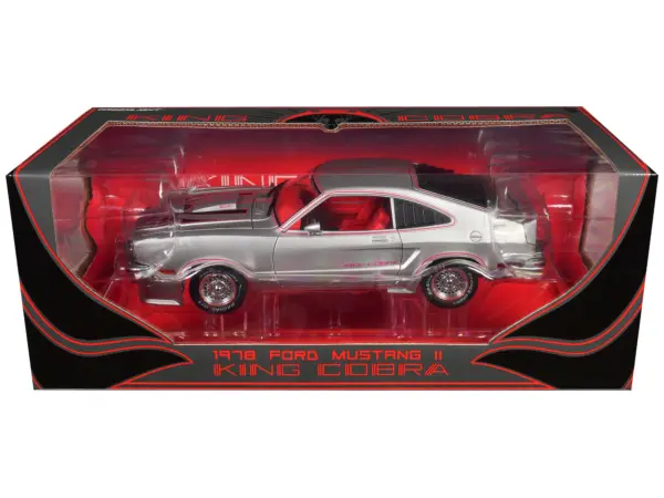 1978 Ford Mustang II King Cobra Silver Metallic with Red and Black Hood Stripes 1/18 Diecast Model Car by Greenlight #3