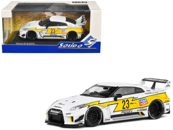 2019 Nissan GTR35 "LBWK Silhouette" RHD (Right Hand Drive) #23 White with Yellow Graphics 1/43 Diecast Model Car by Solido #1