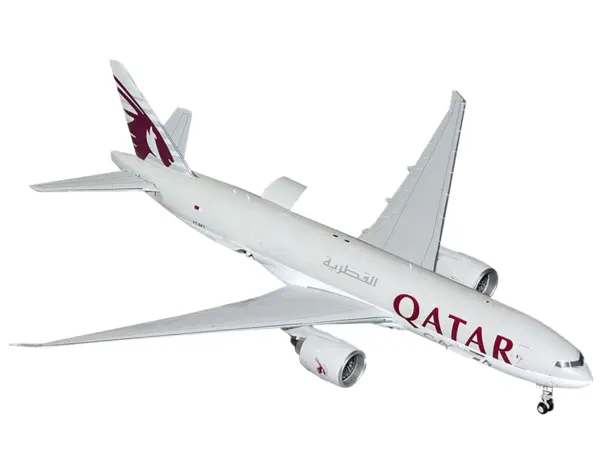 Boeing 777F Commercial Aircraft "Qatar Cargo" (A7-BFT) Gray with Tail Graphics "Gemini 200 - Interactive" Series 1/200 Diecast Model Airplane by GeminiJets #2