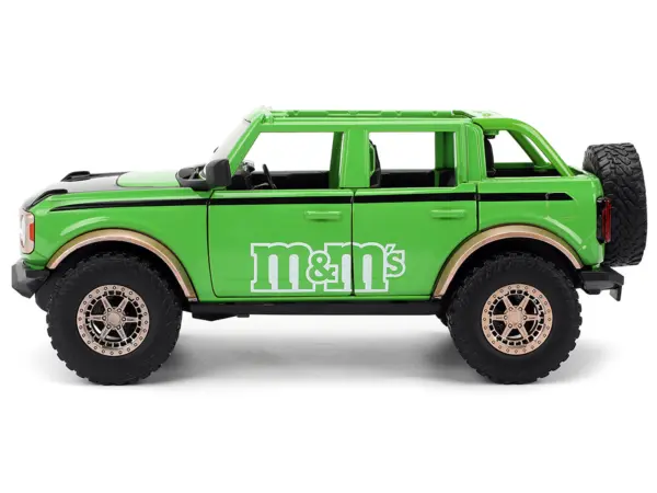 2021 Ford Bronco Green with Black Stripes and Green M&M's Diecast Figure "Hollywood Rides" Series 1/24 Diecast Model Car by Jada #4