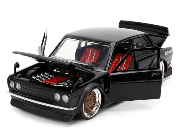 1973 Datsun 510 Black with Gold Wheels "JDM Tuners" Series 1/24 Diecast Model Car by Jada #2