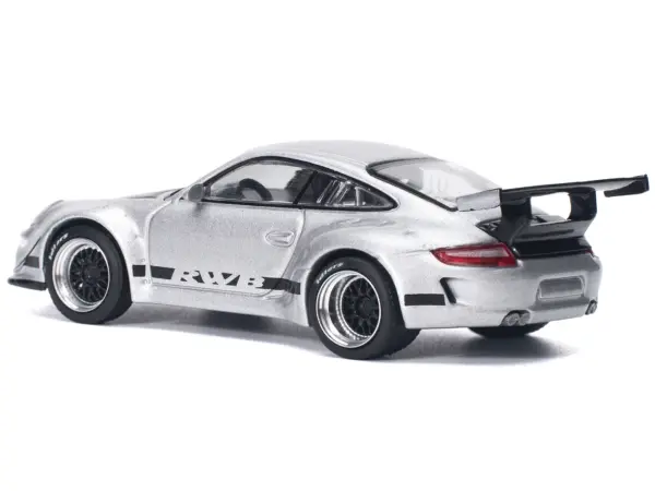 RWB 997 Silver Metallic with Black Stripes and Hood 1/64 Diecast Model Car by Pop Race #2