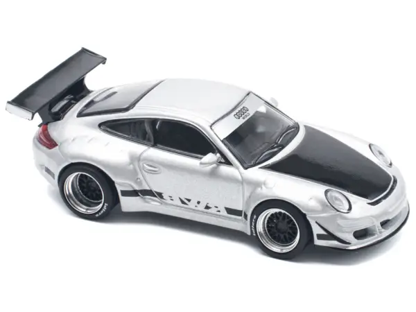 RWB 997 Silver Metallic with Black Stripes and Hood 1/64 Diecast Model Car by Pop Race #3