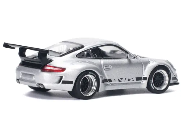 RWB 997 Silver Metallic with Black Stripes and Hood 1/64 Diecast Model Car by Pop Race #4