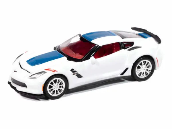 2018 Chevrolet Corvette Grand Sport Arctic White with Blue Stripe and Red Interior "Sports Cars" Series 1/64 Diecast Model Car by Auto World #3