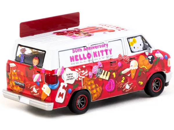Dodge Van "Hello Kitty Food Truck" White and Red with Graphics "Global64" Series 1/64 Diecast Model by Tarmac Works #2