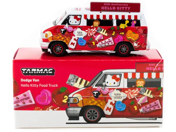 Dodge Van "Hello Kitty Food Truck" White and Red with Graphics "Global64" Series 1/64 Diecast Model by Tarmac Works #3