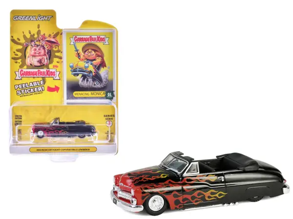 1950 Mercury Eight Convertible Lowrider Black with Flames "Menacing Monica" "Garbage Pail Kids" Series 7 1/64 Diecast Model Car by Greenlight #1