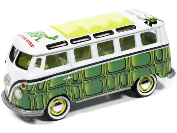1965 Volkswagen Samba Bus "Turtle Wax" White and Green with Graphics "Pop Culture" 2025 Release 1 1/64 Diecast Model Car by Johnny Lightning #2