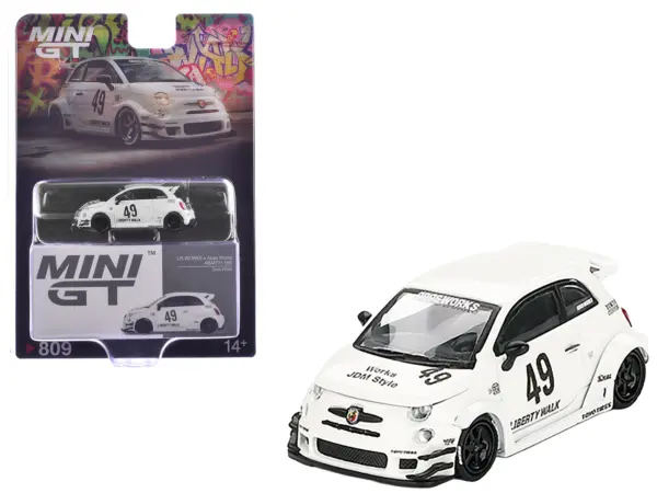 ABARTH 595 #49 "LB-Works x Abas Works" Gara White Limited Edition 1/64 Diecast Model Car by Mini GT #1