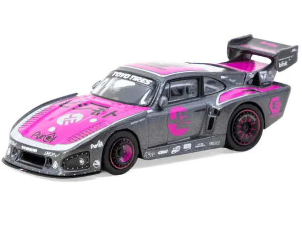 Porsche 935 K3V Bisimoto Gray Metallic with Pink Hood and Top with Tarmac Cards "Hobby64" Series 1/64 Diecast Model by Tarmac Works #2