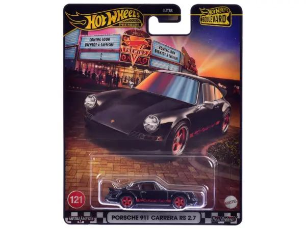 Porsche 911 Carrera RS 2.7 Black with Red Stripes "Boulevard" Series Diecast Model Car by Hot Wheels #1