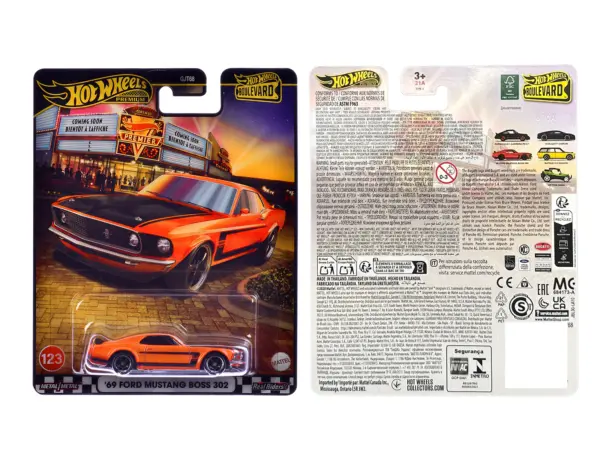 1969 Ford Mustang Boss 302 Orange with Black Stripes and Hood "Boulevard" Series Diecast Model Car by Hot Wheels #3