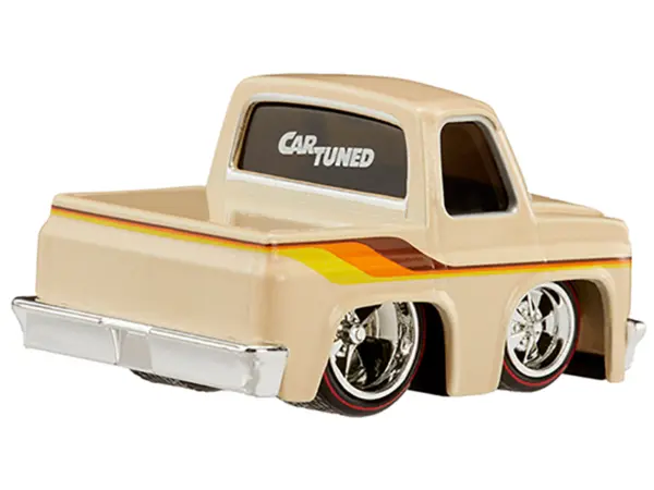 1987 Chevrolet C10 Pickup Truck Beige with Stripes "Customs" Series 3 Diecast Model Car by CarTuned #3