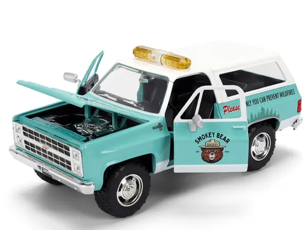 1980 Chevrolet Blazer Light Green with White Top and Graphics and Smokey Bear Diecast Figure "Smokey Bear" "Hollywood Rides" Series 1/24 Diecast Model by Jada #3