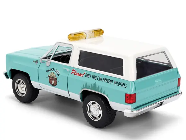 1980 Chevrolet Blazer Light Green with White Top and Graphics and Smokey Bear Diecast Figure "Smokey Bear" "Hollywood Rides" Series 1/24 Diecast Model by Jada #5
