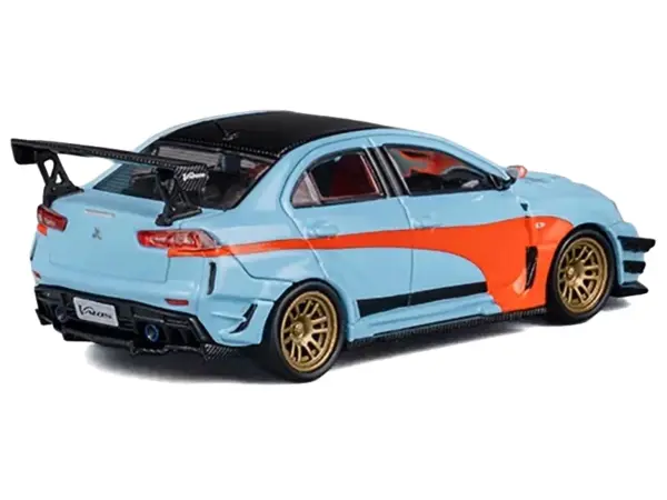 Mitsubishi Lancer Evolution X Varis RHD (Right Hand Drive) Light Blue with Black Top and Orange Stripes 1/64 Diecast Model Car by CM Model #2