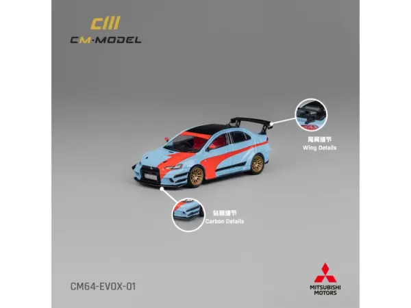 Mitsubishi Lancer Evolution X Varis RHD (Right Hand Drive) Light Blue with Black Top and Orange Stripes 1/64 Diecast Model Car by CM Model #4