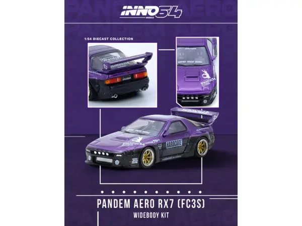 Mazda RX7 (FC3S) "Pandem Rocket Bunny" Kit Purple Metallic and Black 1/64 Diecast Model Car by Inno Models #4