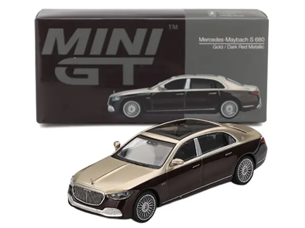 Mercedes-Maybach S 680 Gold Metallic and Dark Red Metallic Limited Edition 1/64 Diecast Model Car by Mini GT #4
