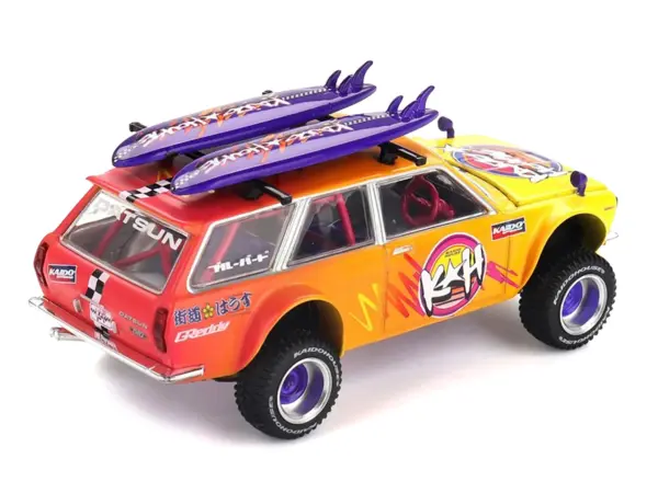Datsun Kaido 510 Wagon 4x4 RHD (Right Hand Drive) "Kaido Islands V1" Yellow to Red Gradient with Surfboards (Designed by Jun Imai) "Kaido House" Special 1/64 Diecast Model Car by Mini GT #4