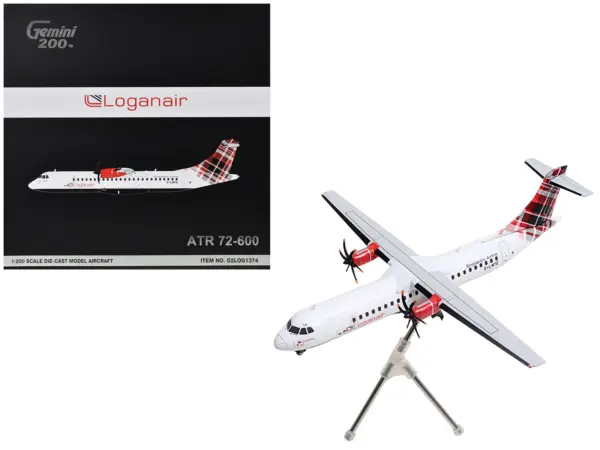 ATR 72-600 Commercial Aircraft "Loganair - Scotland's Airline" (G-LMTE) White with Red Plaid Tail "Gemini 200" Series 1/200 Diecast Model Airplane by GeminiJets #1
