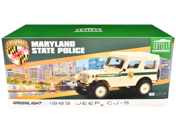 1983 Jeep CJ-5 Hardtop "Maryland State Police" Beige with Green Stripes "Artisan Collection" Series 1/18 Diecast Model Car by Greenlight #3