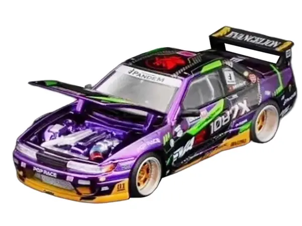 Nissan S13 1087X Pandem RHD (Right Hand Drive) "EVA RT Test Type-01" Purple Metallic with Graphics "APA XPO 2025 Exclusive" 1/64 Diecast Model Car by Pop Race #2