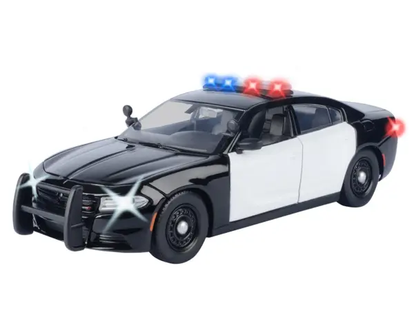 2023 Dodge Charger Pursuit Police Car Black and White with Flashing Light Bar Front and Rear Lights and 2 Sounds "Builder's Kit" 1/24 Diecast Model Car by Motormax #2